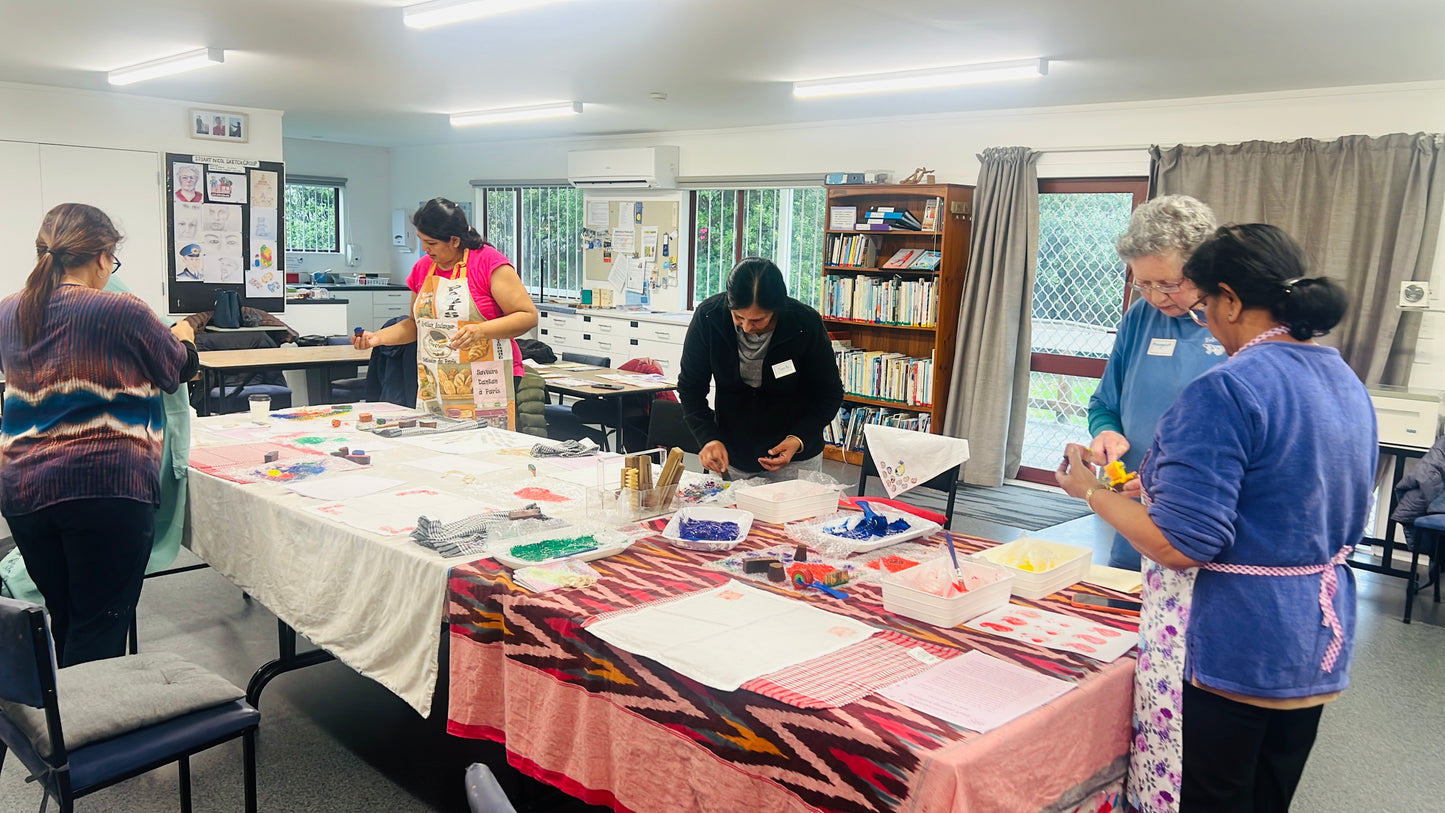 Wooden block printing workshop on fabric-Morning session Porirua