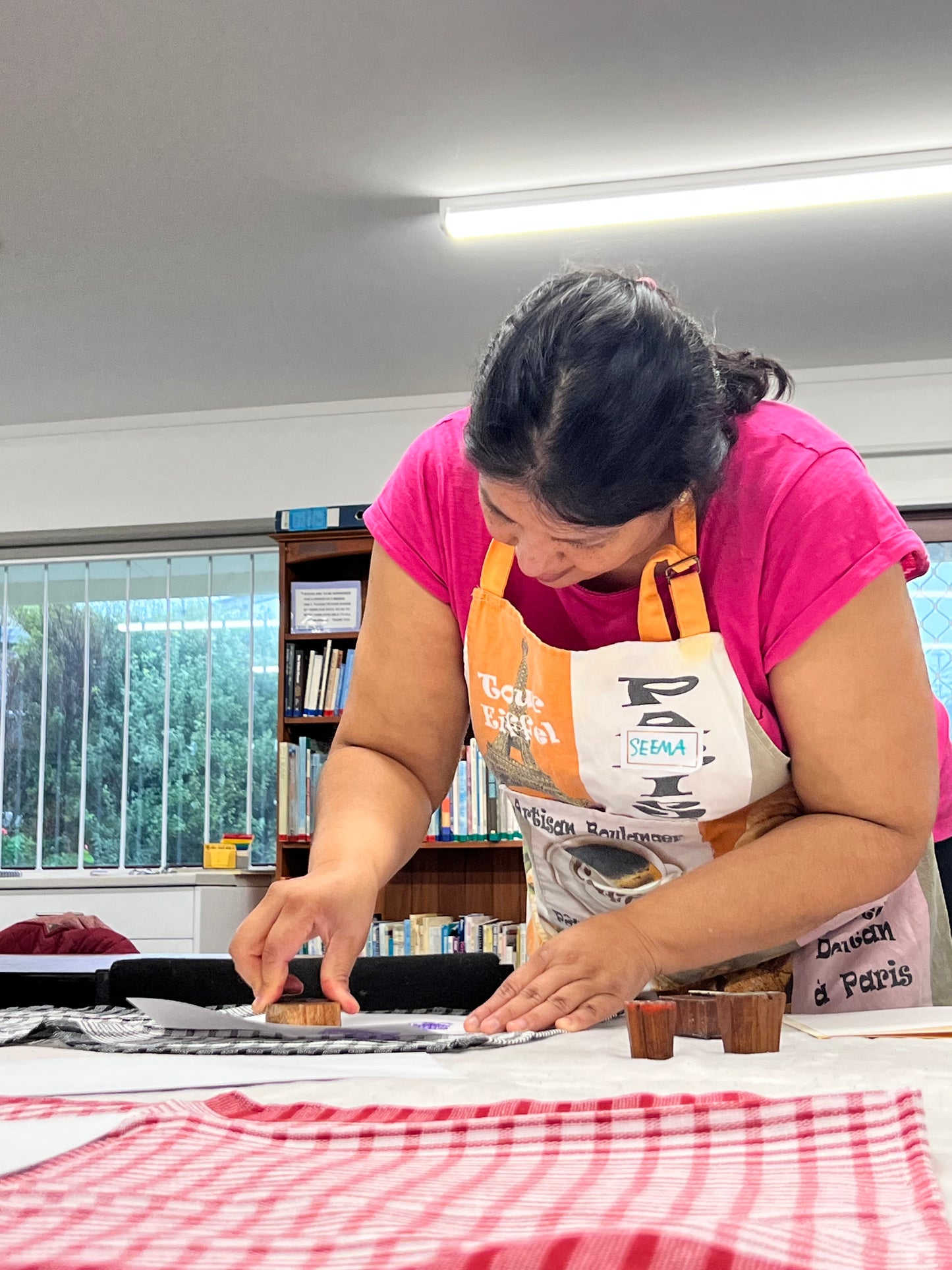 Wooden block printing workshop on fabric-Morning session Porirua