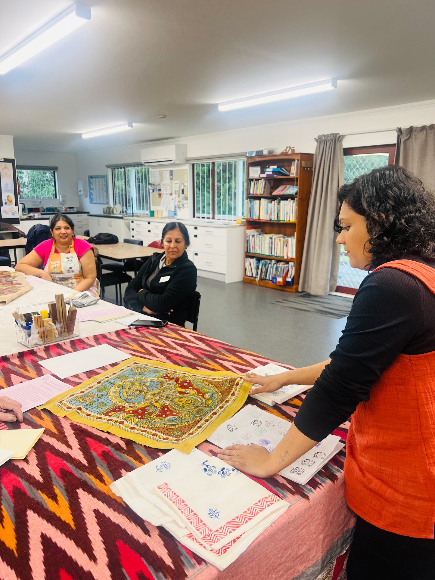 Wooden block printing workshop on fabric-Morning session Porirua