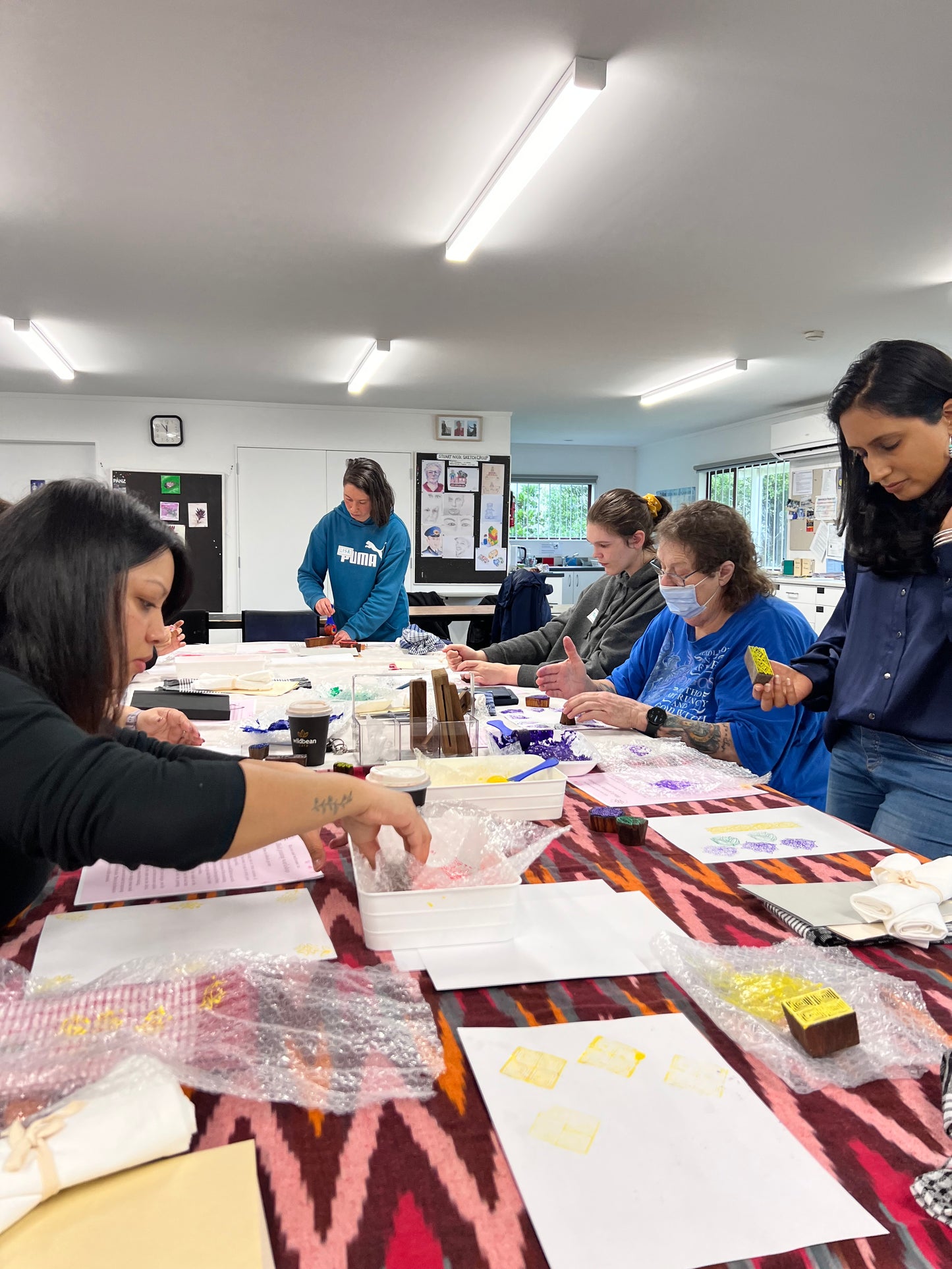 Wooden block printing workshop on fabric-Morning session Porirua