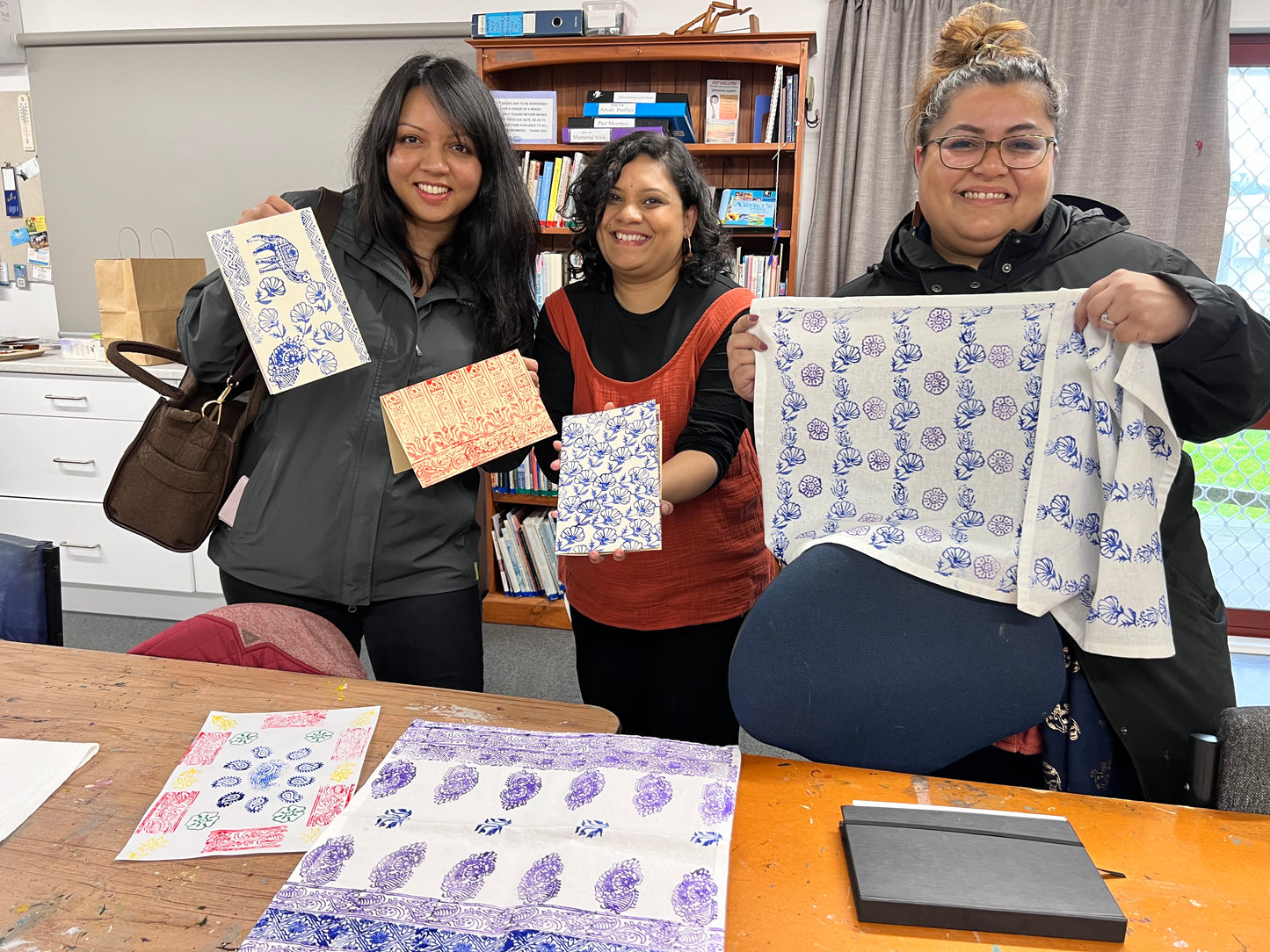 Wooden block printing workshop on fabric-Morning session Porirua